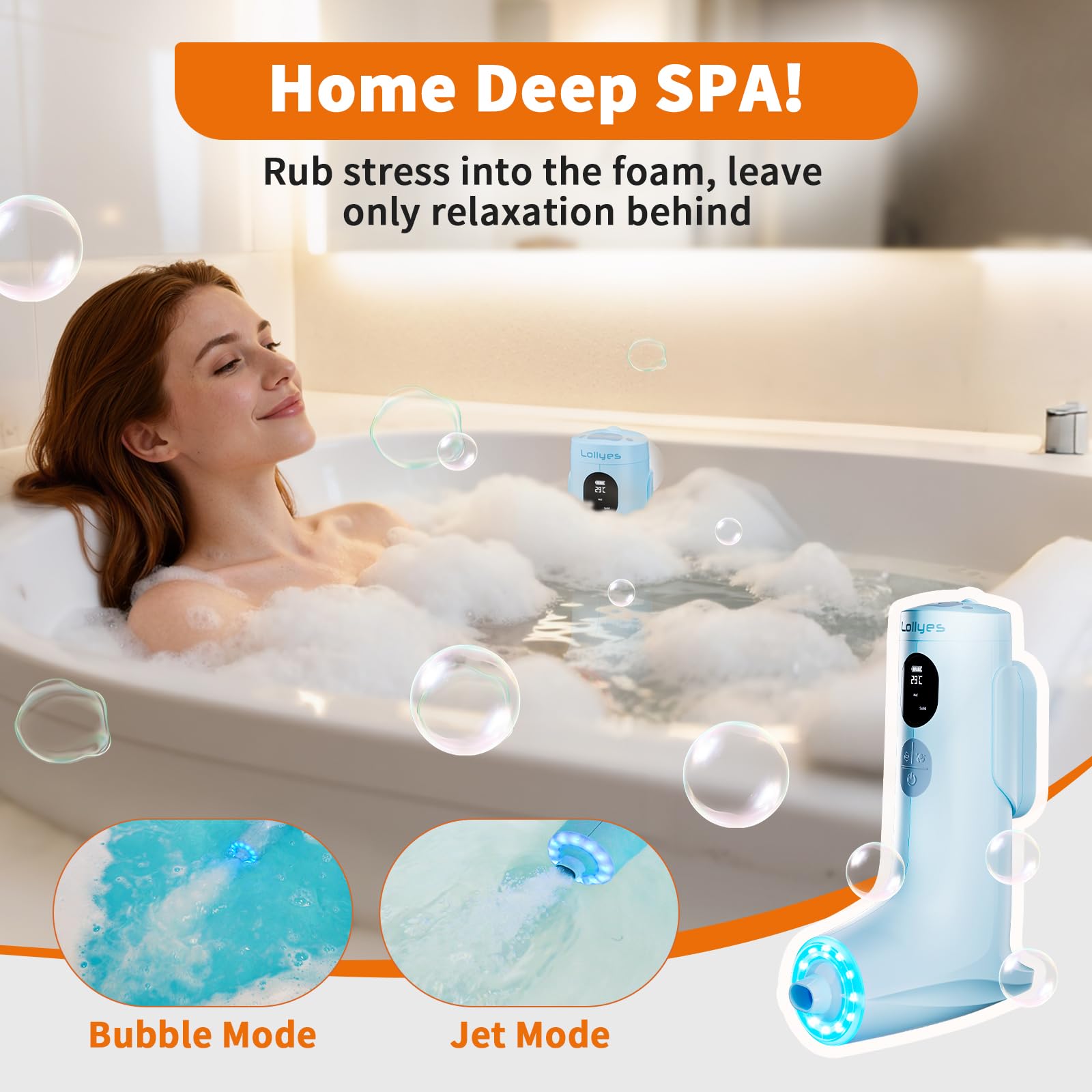 lollyes bubble-machine-modes highlights jet and bubble options for customizable spa-like baths.