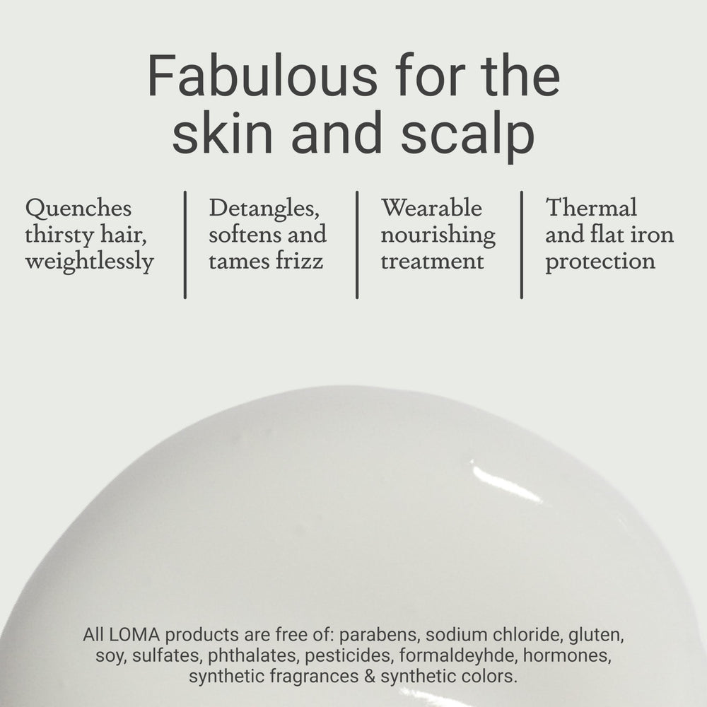LOMA Calming Crème with apricot mango aromatherapy enhances styling comfort