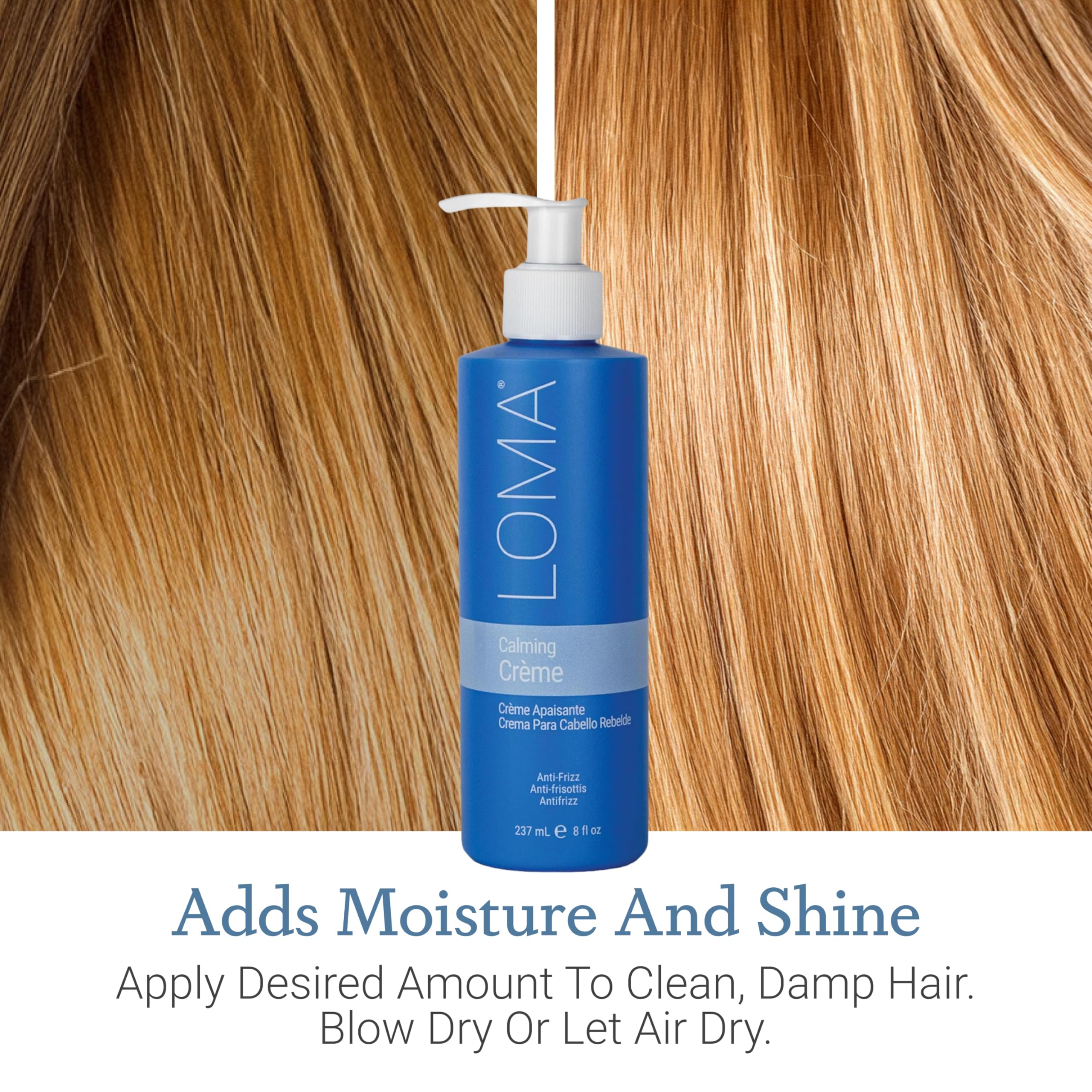 Loma Calming Crème frizz-control closeup on hair