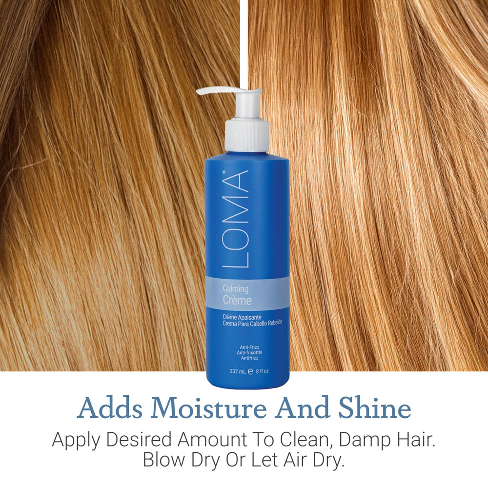 Loma Calming Crème frizz-control closeup on hair