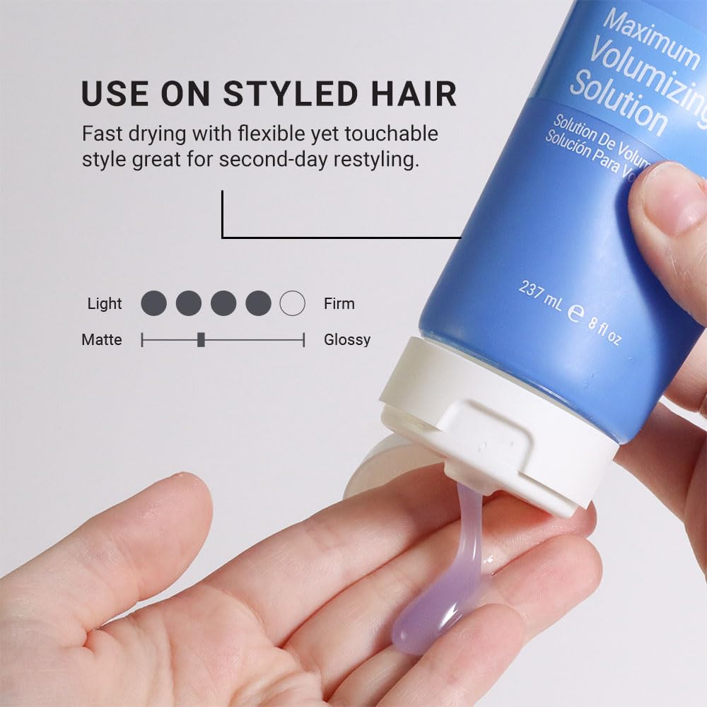 Loma Maximum Volumizing Solution damp hair application demonstrates even distribution for thicker-looking locks.