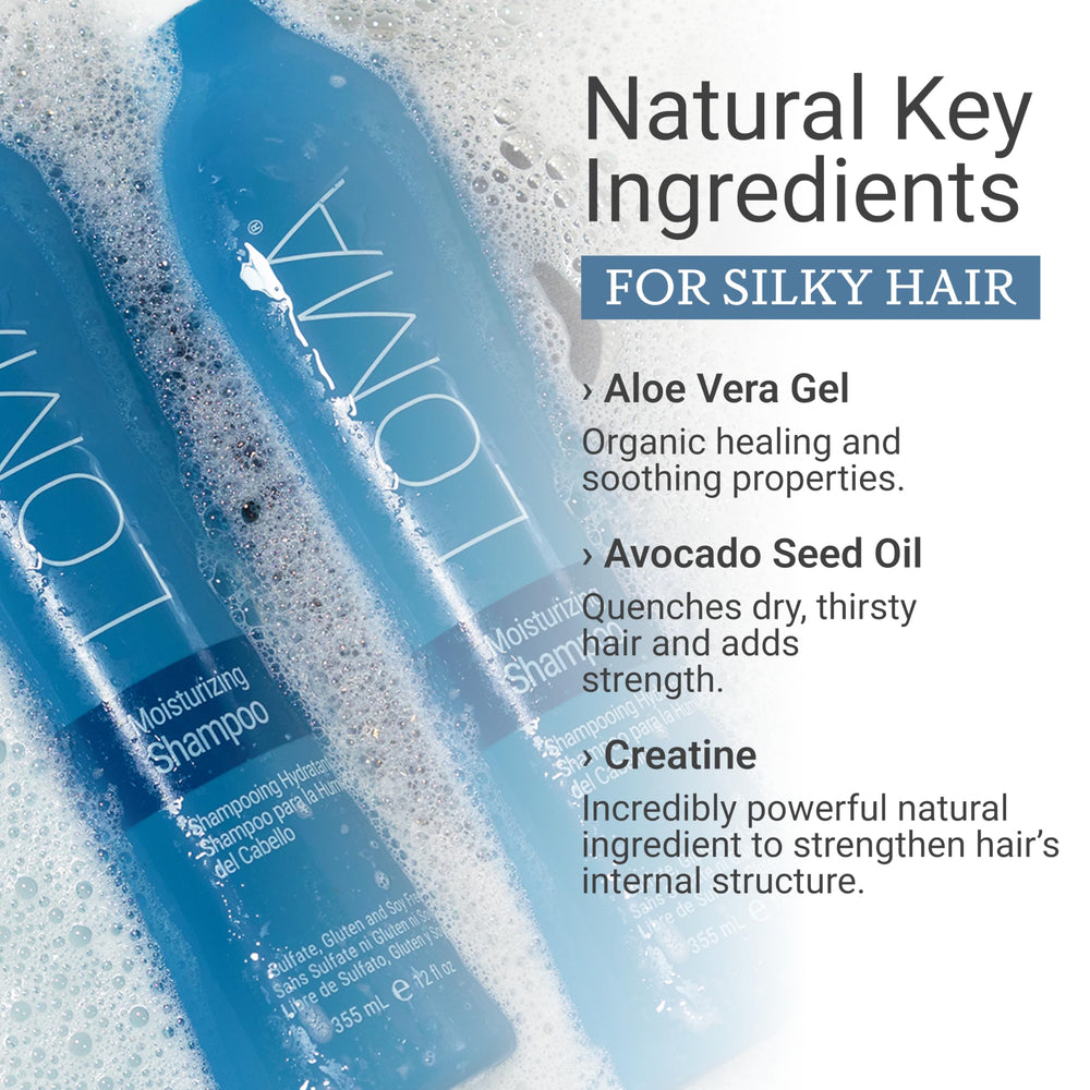 LOMA Moisturizing Shampoo bottle back shows sulfate-free and gluten-free ingredients