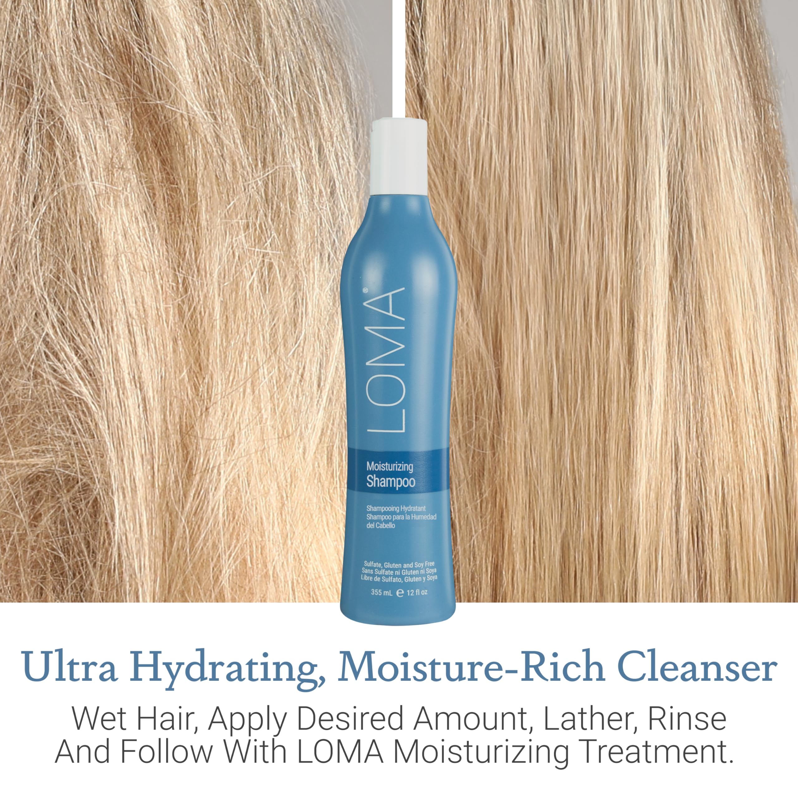 LOMA Moisturizing Shampoo in shower setup for daily moisture and softness