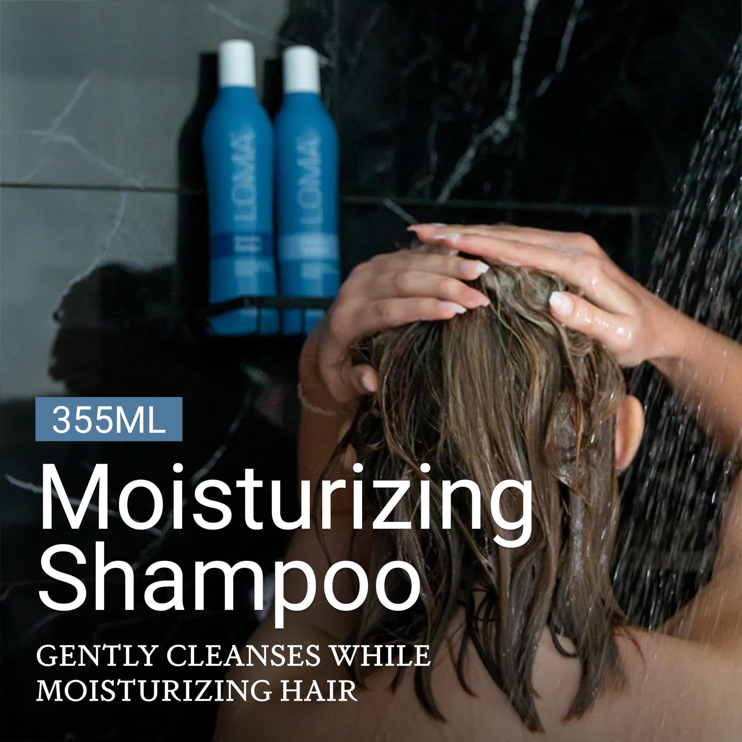 Loma Moisturizing Shampoo label close-up showing clean, chemical-free formula