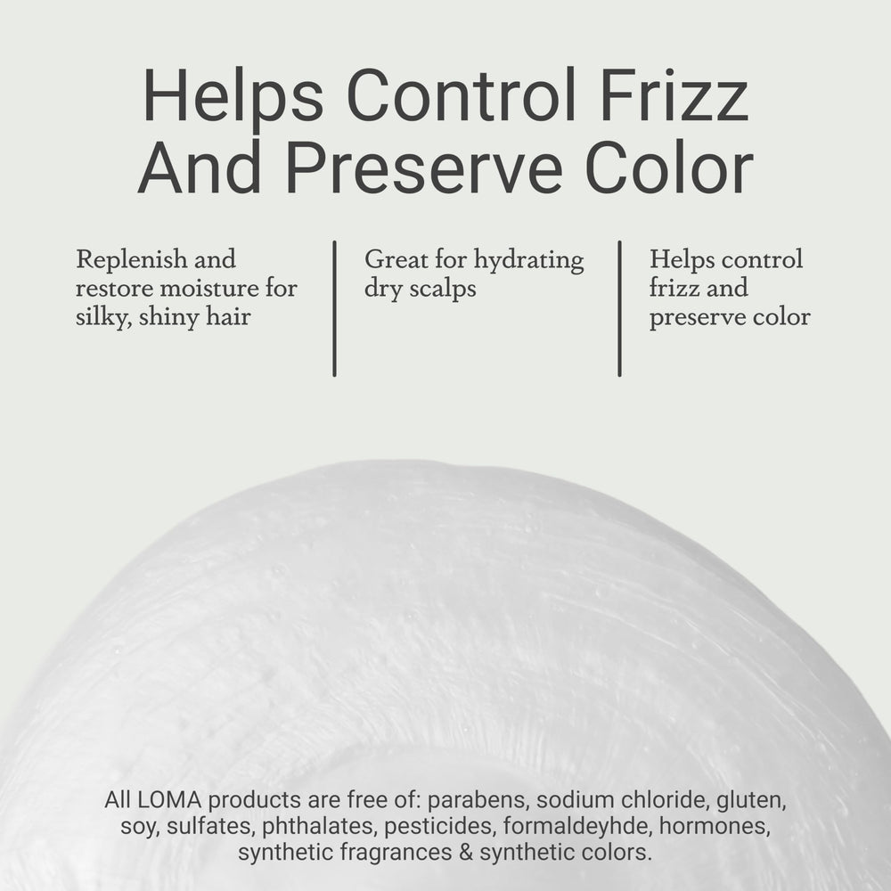 LOMA Moisturizing Shampoo pump-dispense bottle delivering gentle sulfate-free cleansing