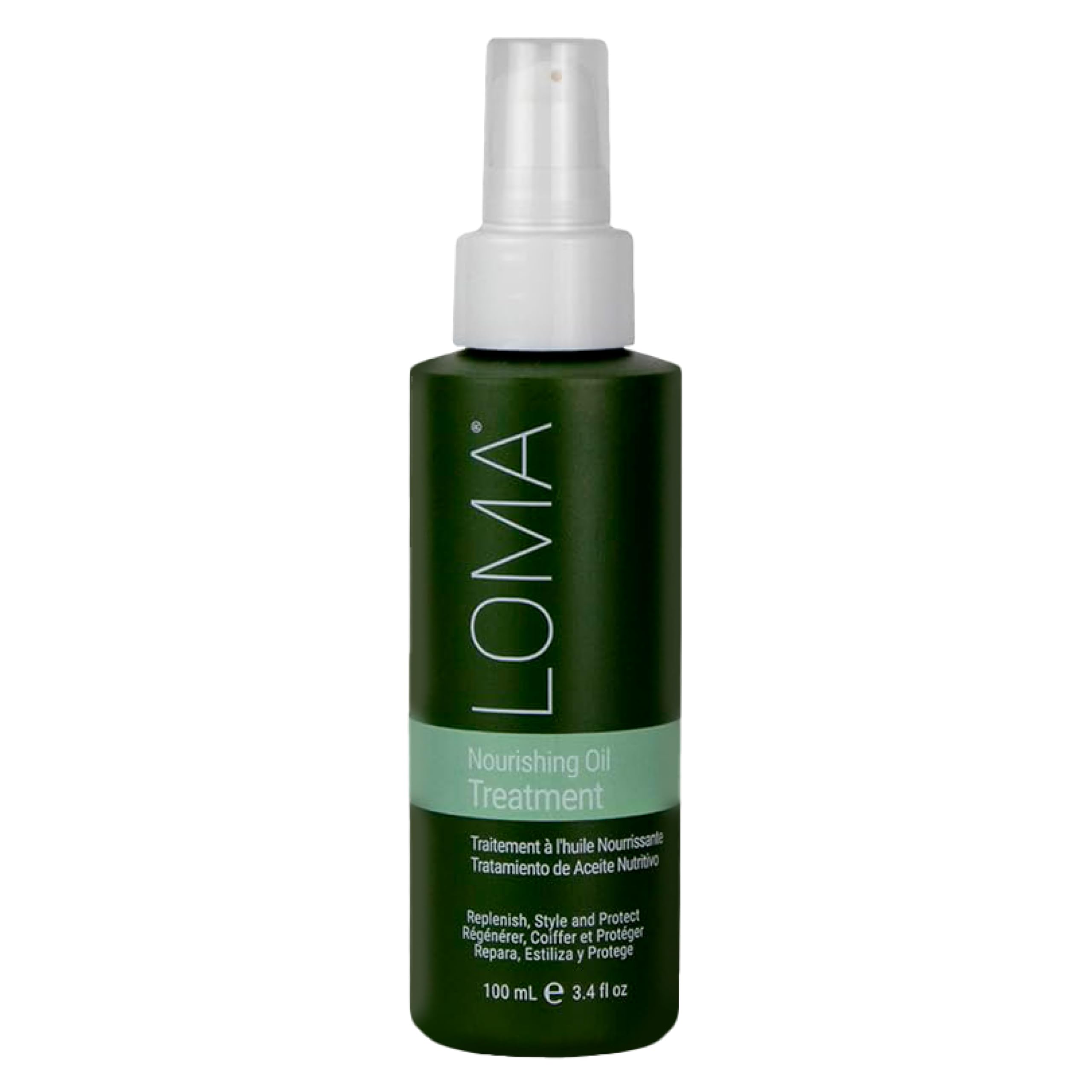 Loma Nourishing Oil Treatment bottle showing heat protection for damaged hair.