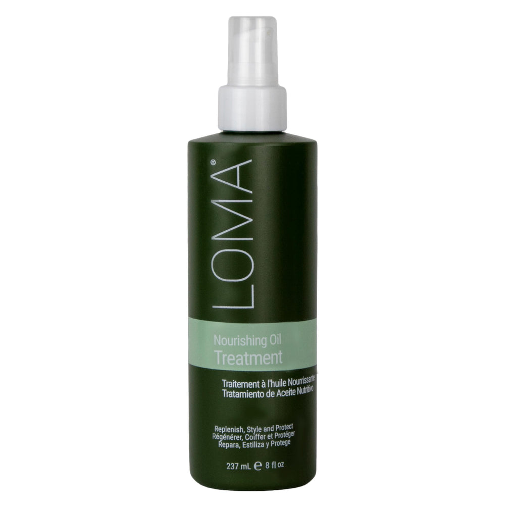 Loma Nourishing Oil Treatment bottle for sleek shine and thermal protection.