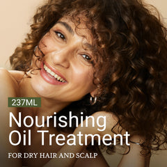 Loma Nourishing Oil Treatment being dispensed for smooth day-after styling.