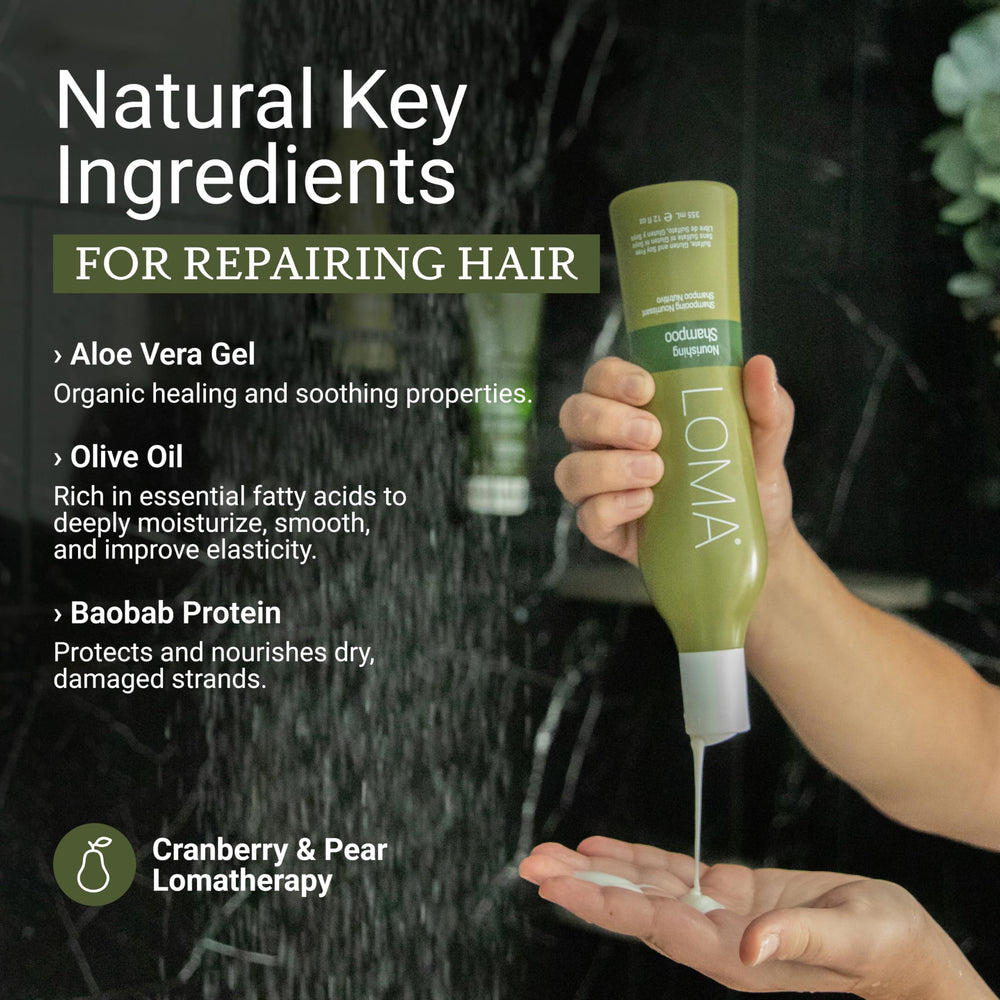 LOMA Nourishing Shampoo Aloe Moist Complex ingredients emphasize moisture balance for hair.