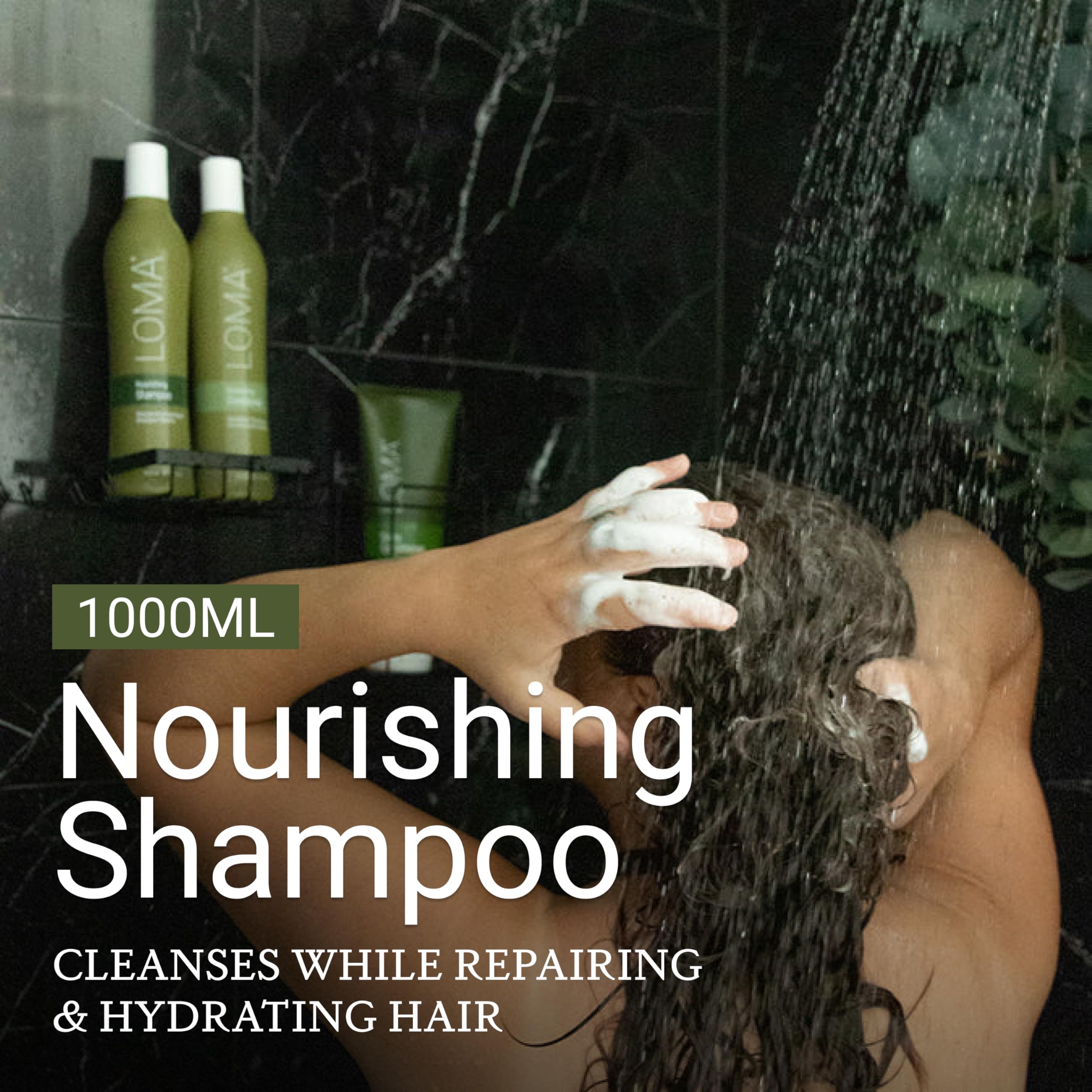 LOMA Nourishing Shampoo foam close-up highlights creamy lather and gentle cleansing.
