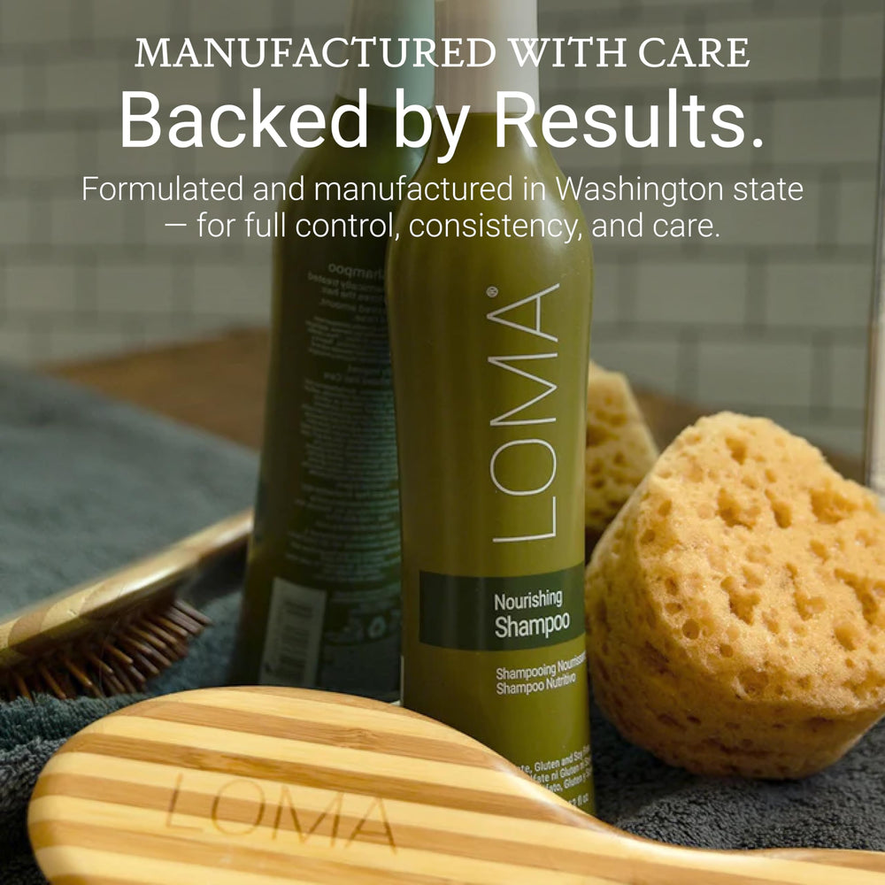 LOMA Nourishing Shampoo USA-made packaging signals quality and American craftsmanship.
