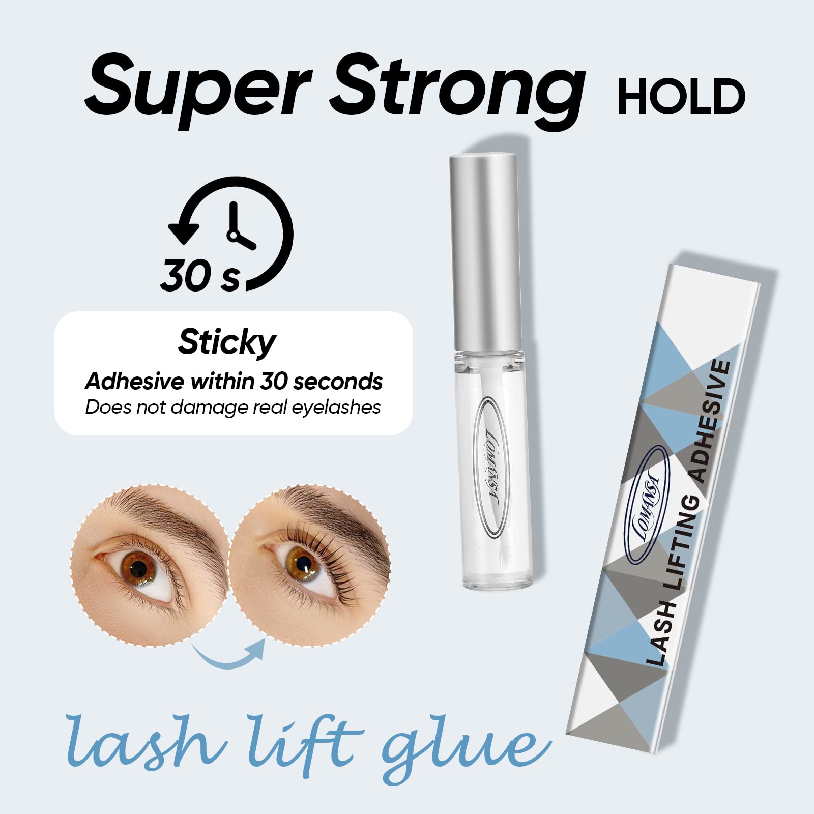 Lomansa eyelash lift adhesive in action showing strong fast-drying performance.