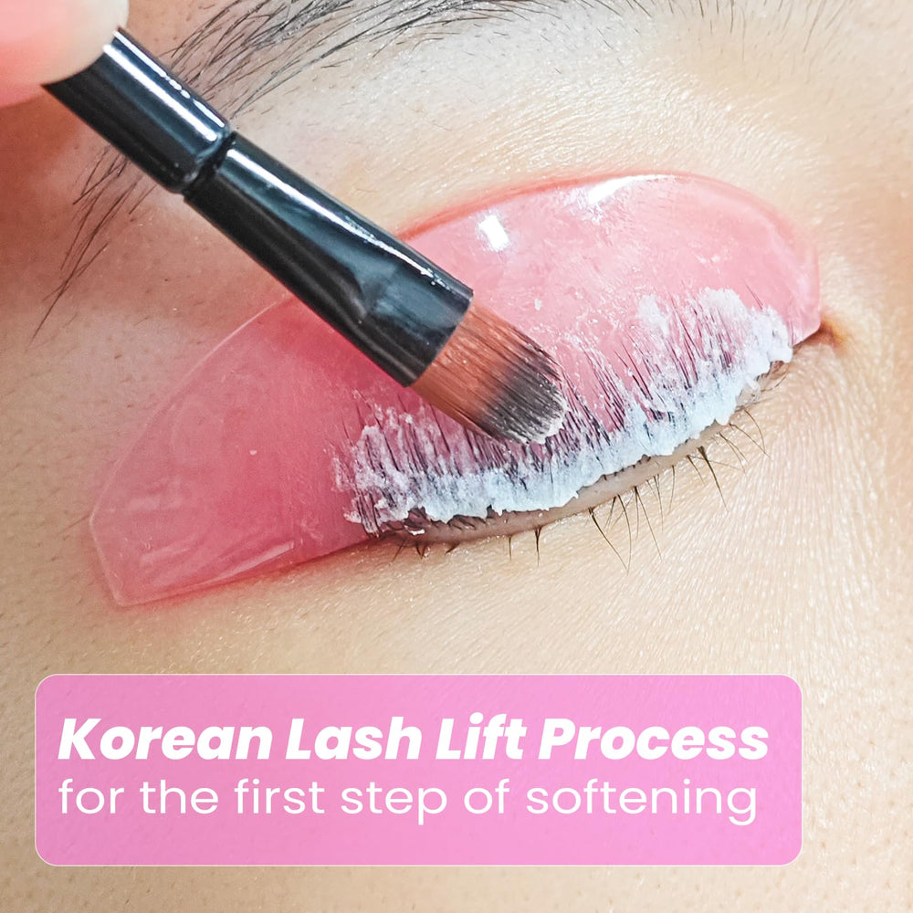 Lomansa Korean lash lift method visuals guide Step 1 and Step 2 reshaping