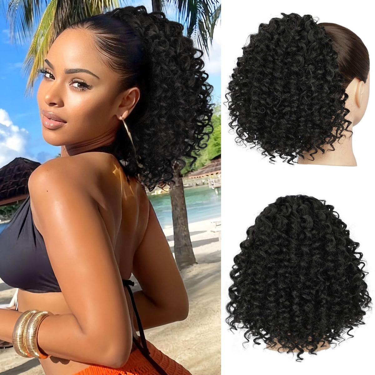 Lommel drawstring ponytail 10inch closeup highlights natural Afro curls for everyday wear.