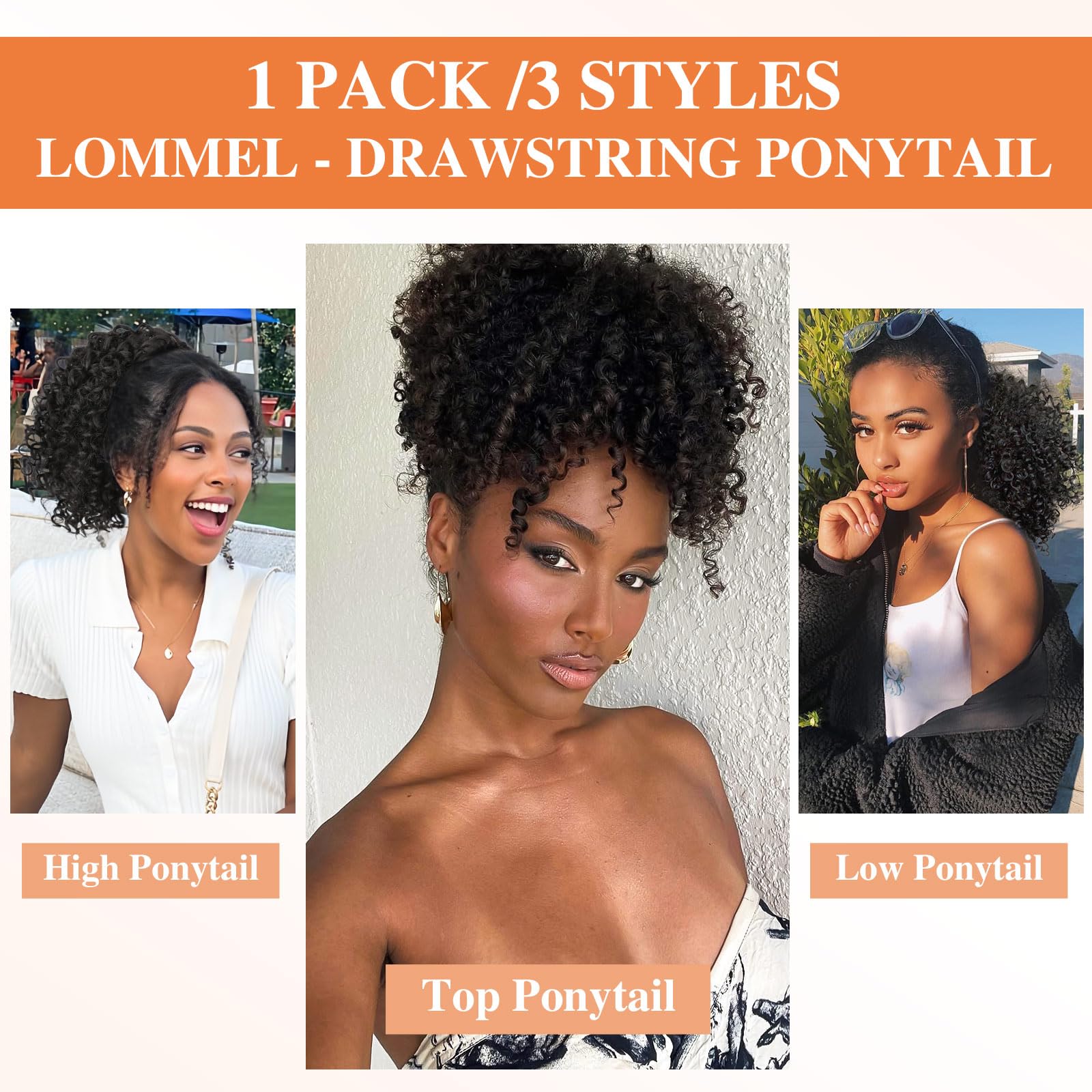 Lommel drawstring ponytail clip-secure demonstrates secure fit for active days.