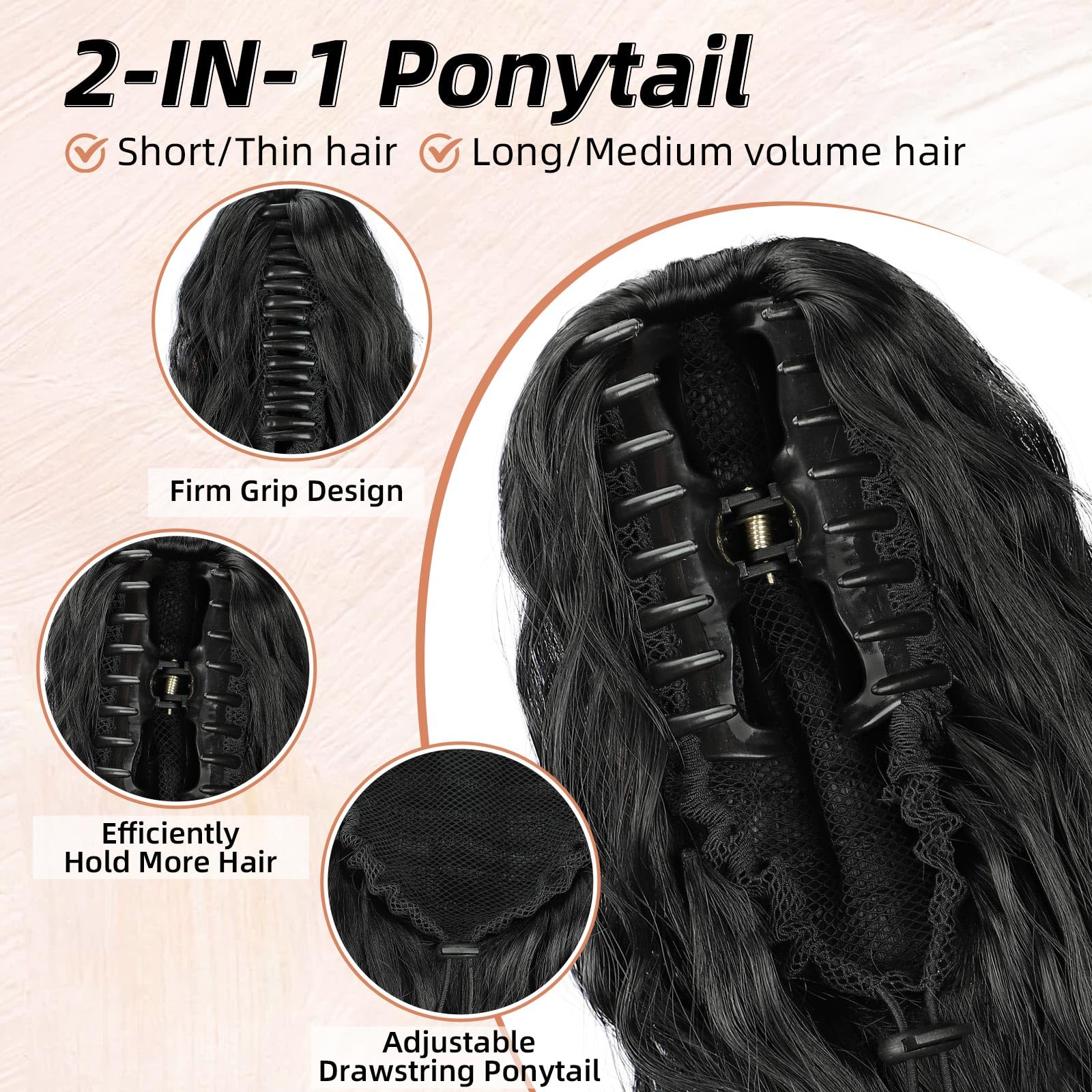 Lommel pony-tail clip-top detail shows secure one-step attachment.