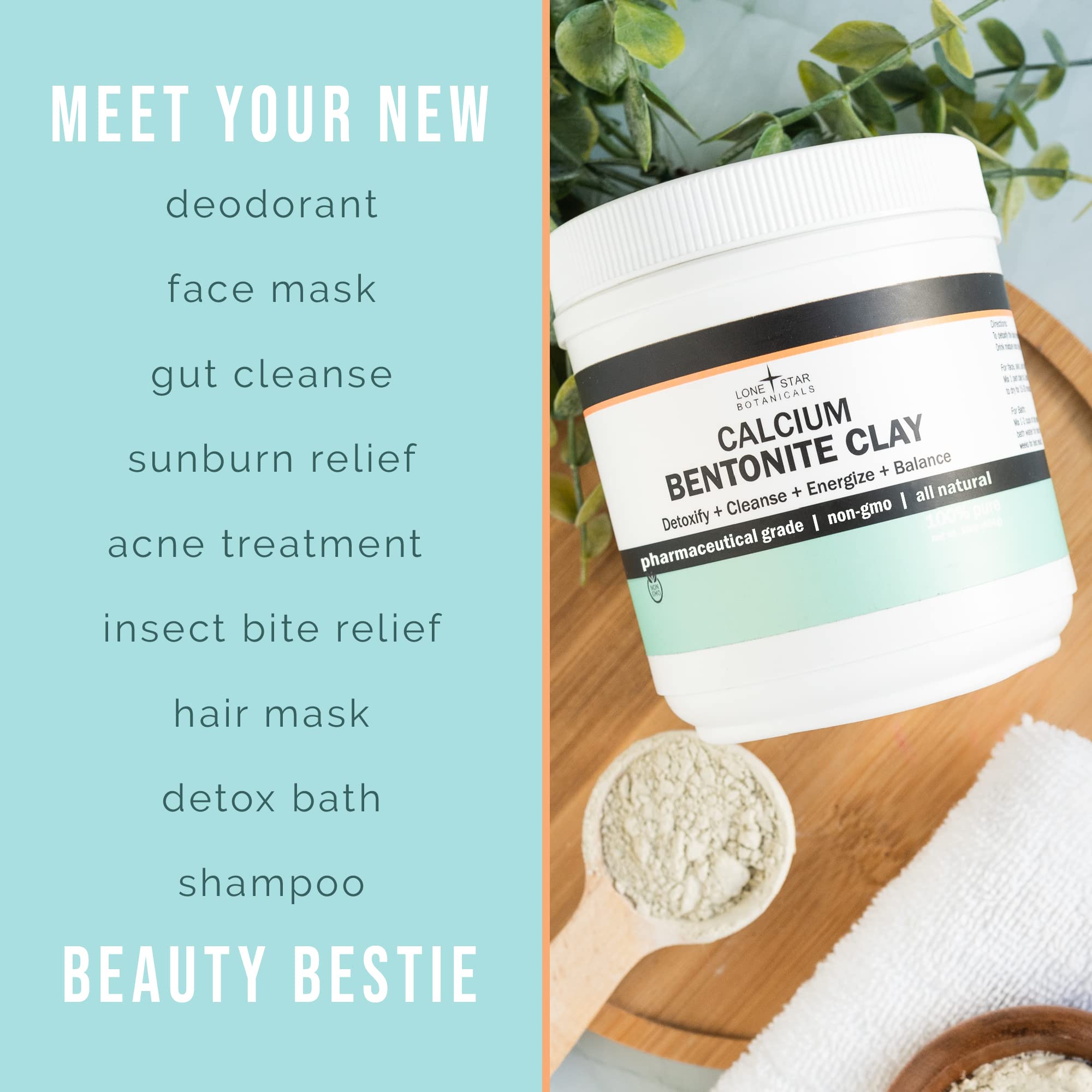 Lone Star Botanicals Calcium Bentonite clay bath dissolving for a detox soak.