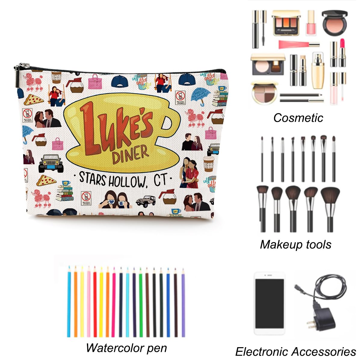 LONGXIN Gilmore inspired makeup bag inside compartments for brushes