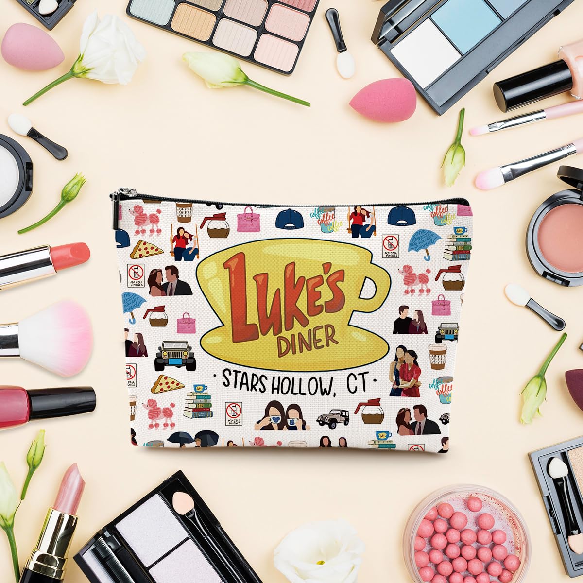 LONGXIN Gilmore inspired makeup bag side panel emphasizes waterproof linen