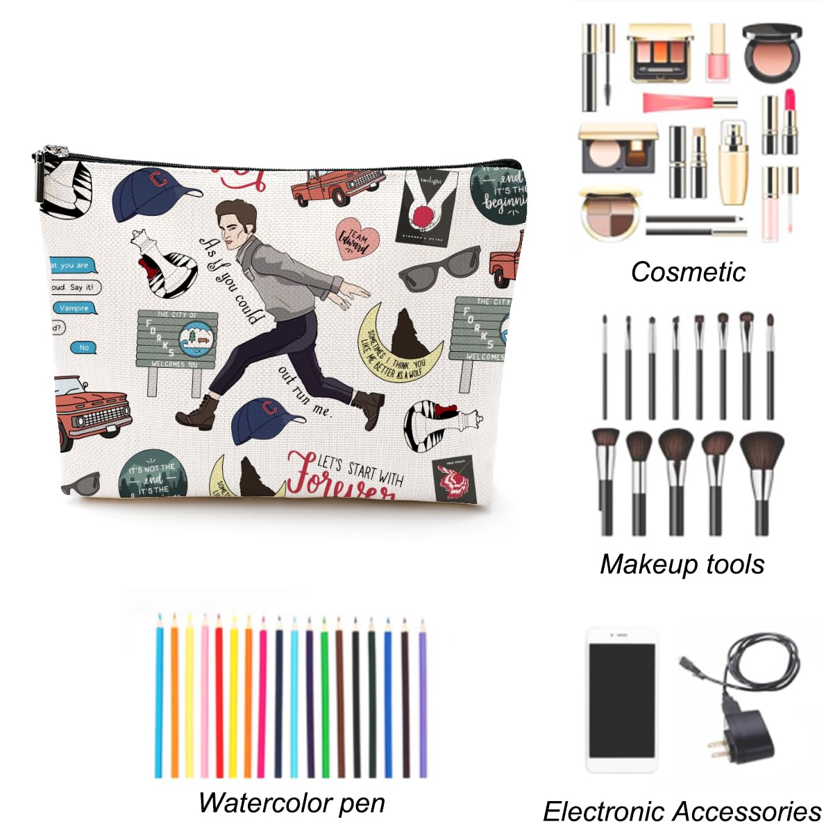 LONGXIN Twilight Merch makeup bag interior view shows room for brushes and cosmetics