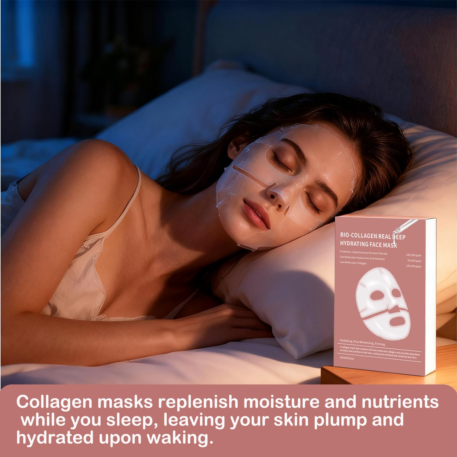 Loobexery bio-collagen mask close-up suggests pore-minimizing effect after use.