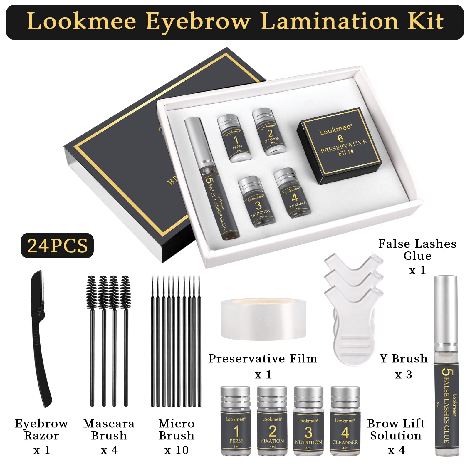 Lookmee fixation lotion application locks the new brow shape with lasting hold.