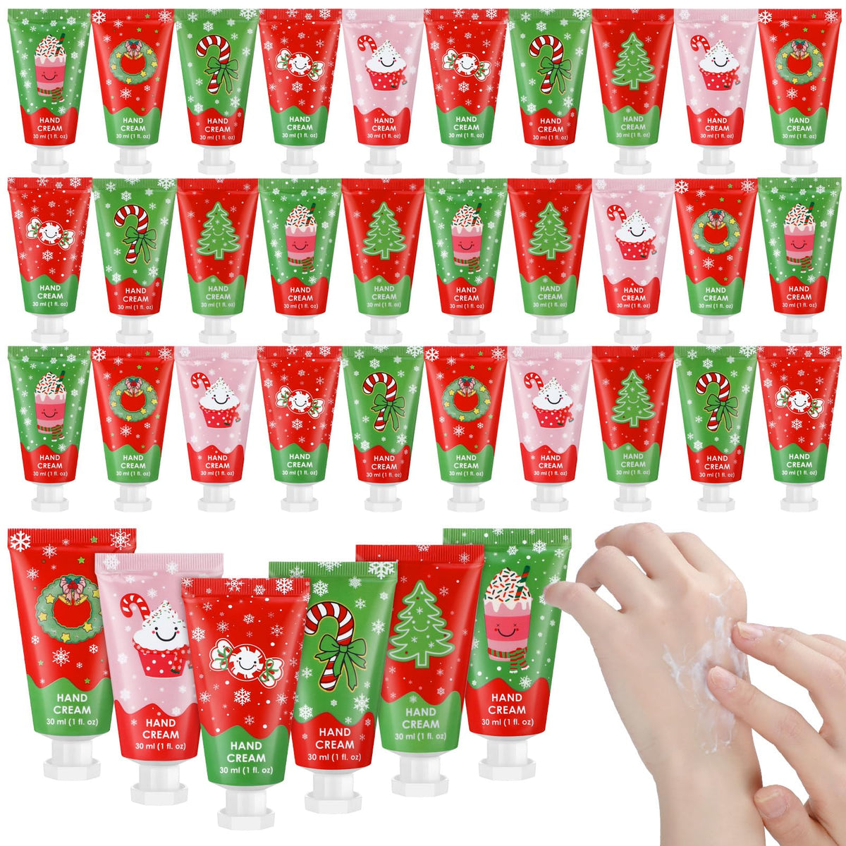 Loopeer Christmas hand cream set with 36 mini tubes for gifting and stocking stuffers.