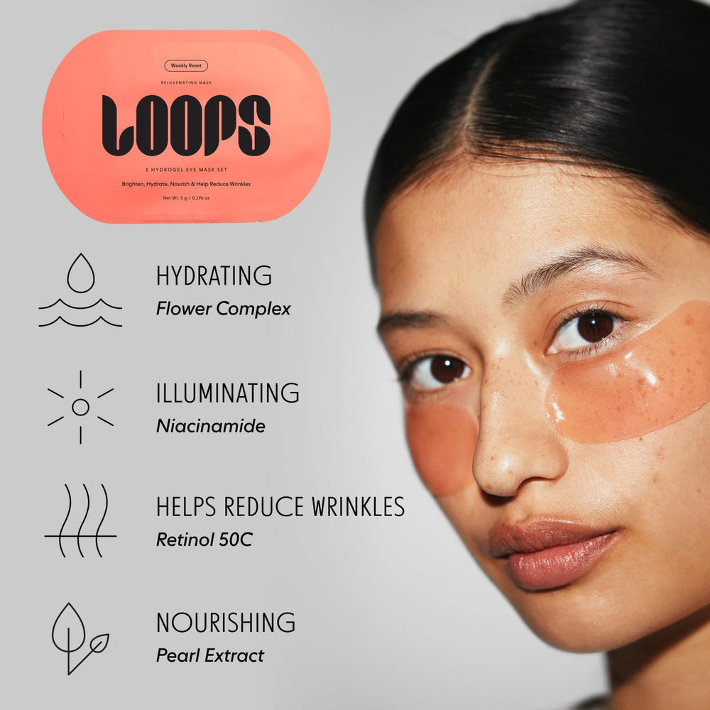 LOOPS Gang Mask Set applying step demonstrates a 10-minute treatment ritual.