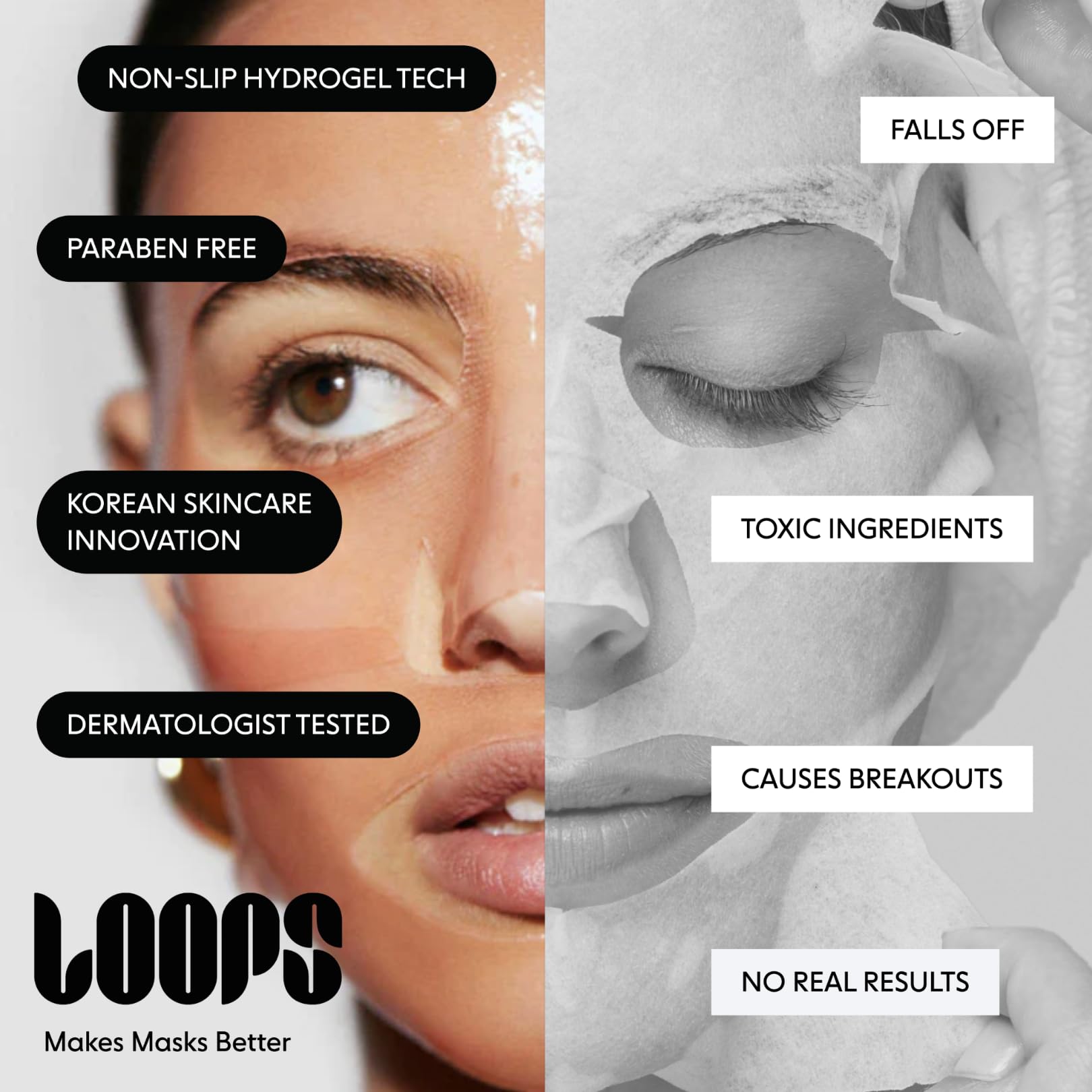 LOOPS Gang Mask Set serum-detail emphasizes nourishing formula for glow.