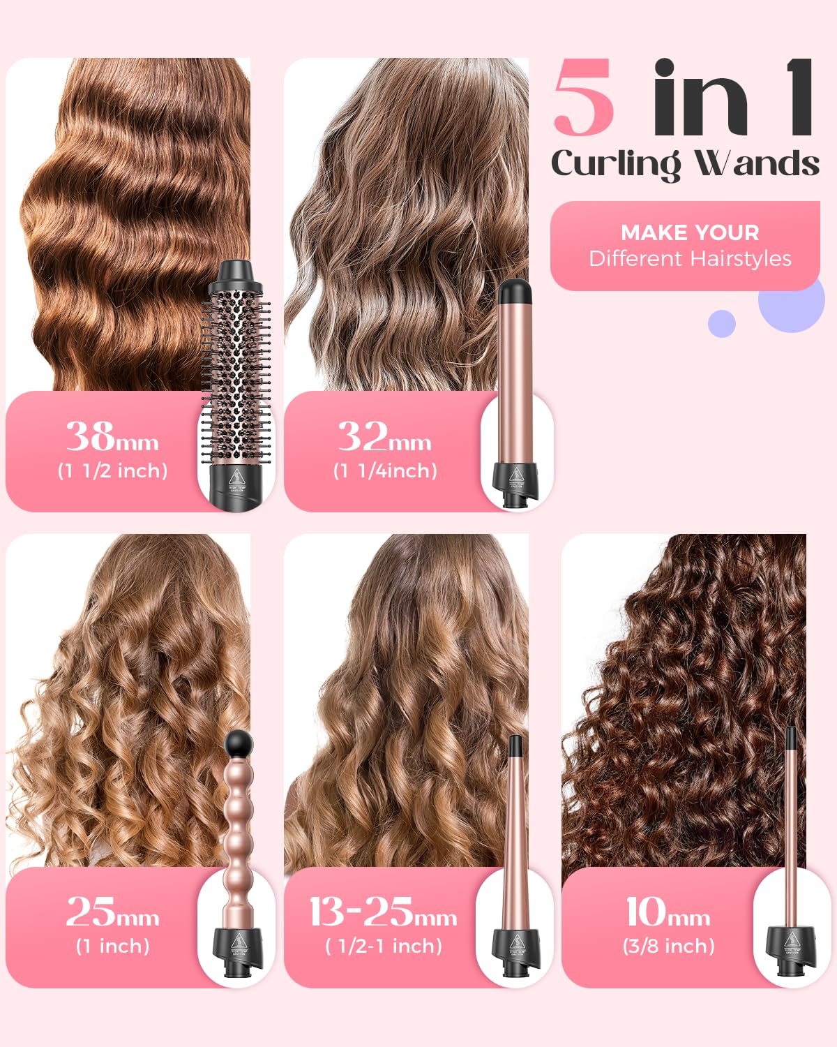 Lopeie 5-in-1 wand-curler set small-wand-0-35-inch ideal for fine hair