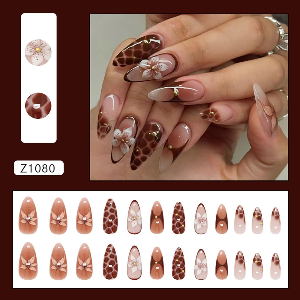 LOPMNGHT Leopardo forma almendra – conjunto completo para manicura.