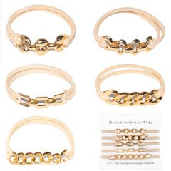 Loqpol gold bracelet hair ties in beige offer secure ponytails with stylish, no-damage hold.
