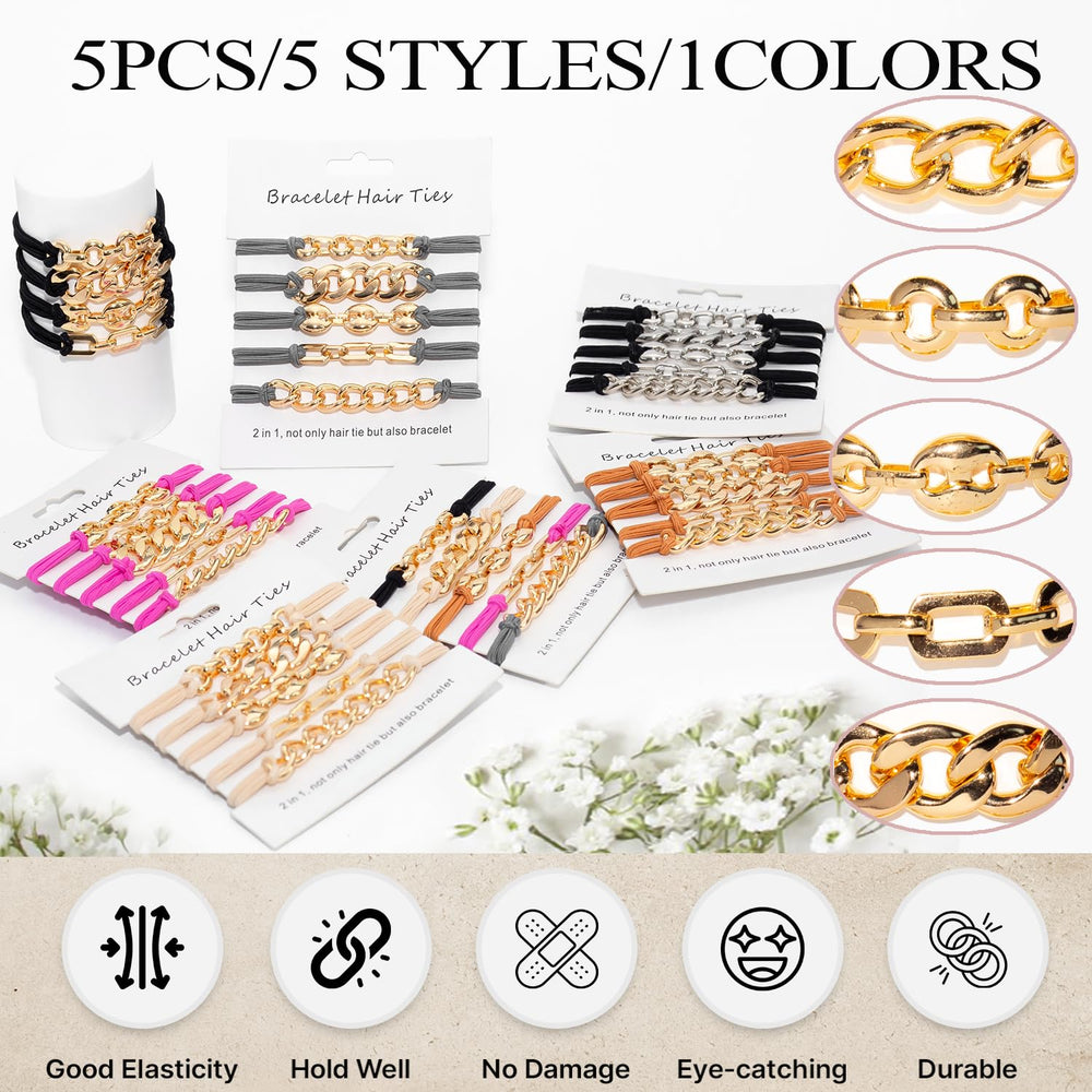 Loqpol Cuban Chain charm hair tie provides durable grip and trendy elegance.