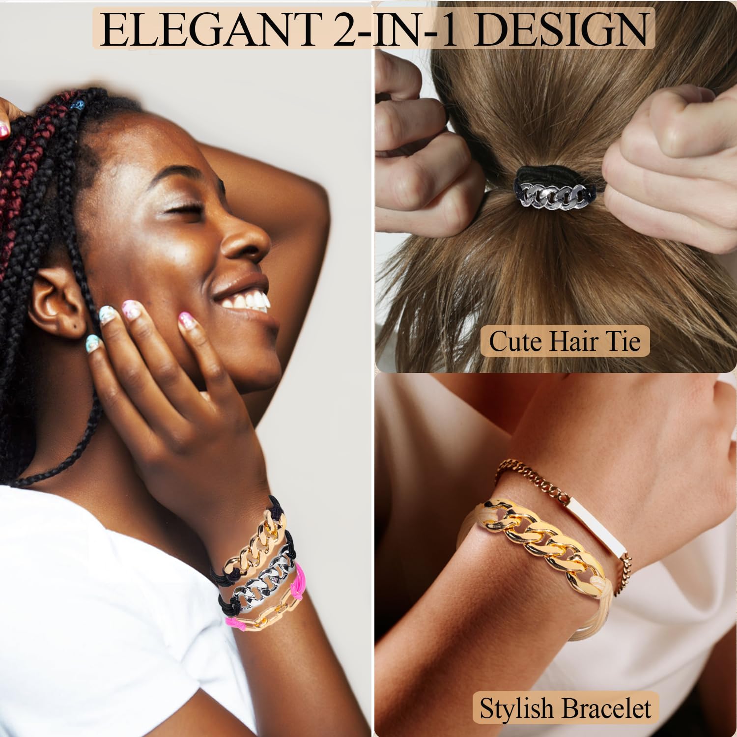 Loqpol Oval Cable Chain charm hair tie blends fashion with reliable hair support.