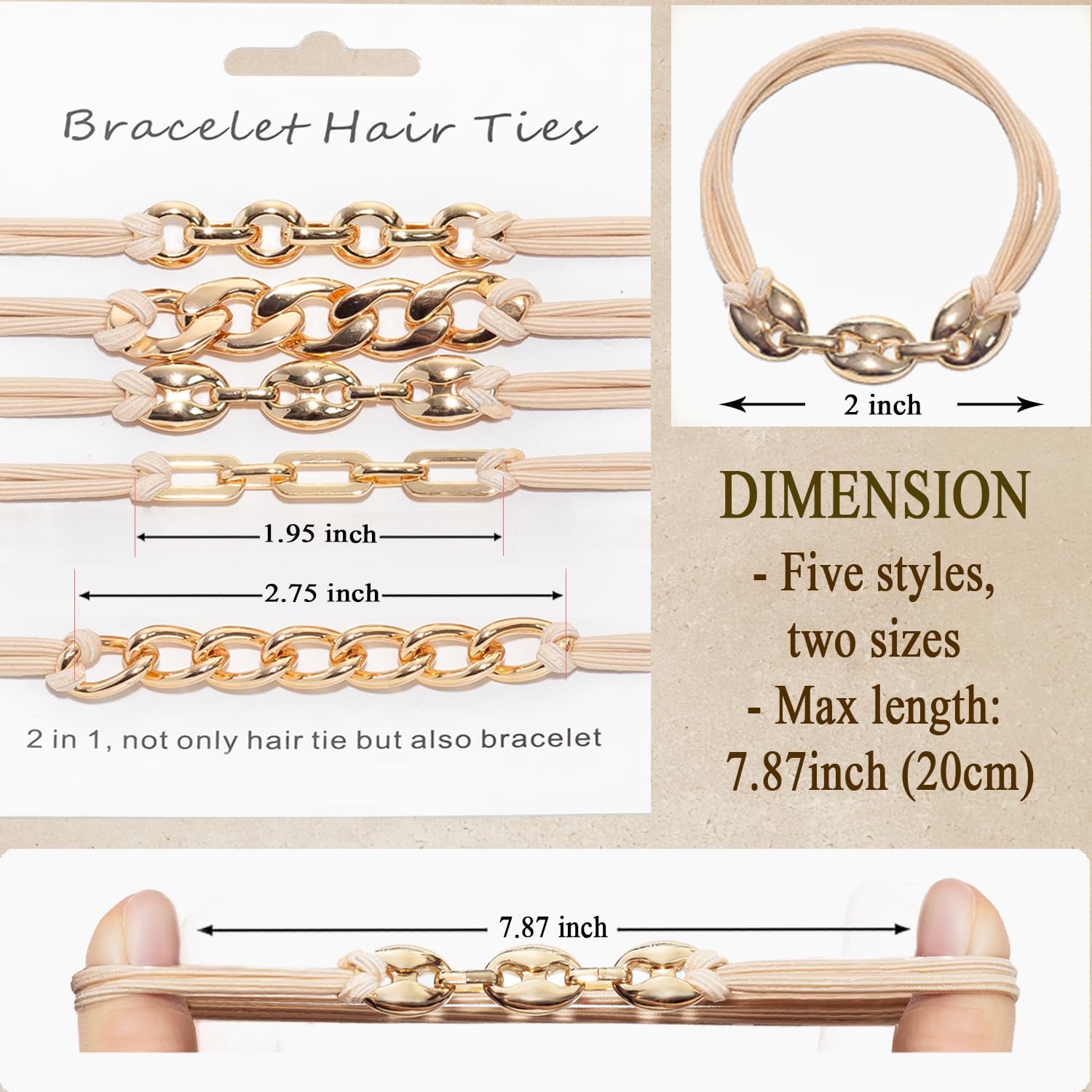 Loqpol Paper Clip charm hair tie demonstrates versatile accessory that doubles as a bracelet.