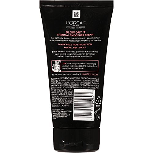 L'Oreal Paris Blow Dry It apply-on-damp-hair demonstrates smoothing before blow-drying