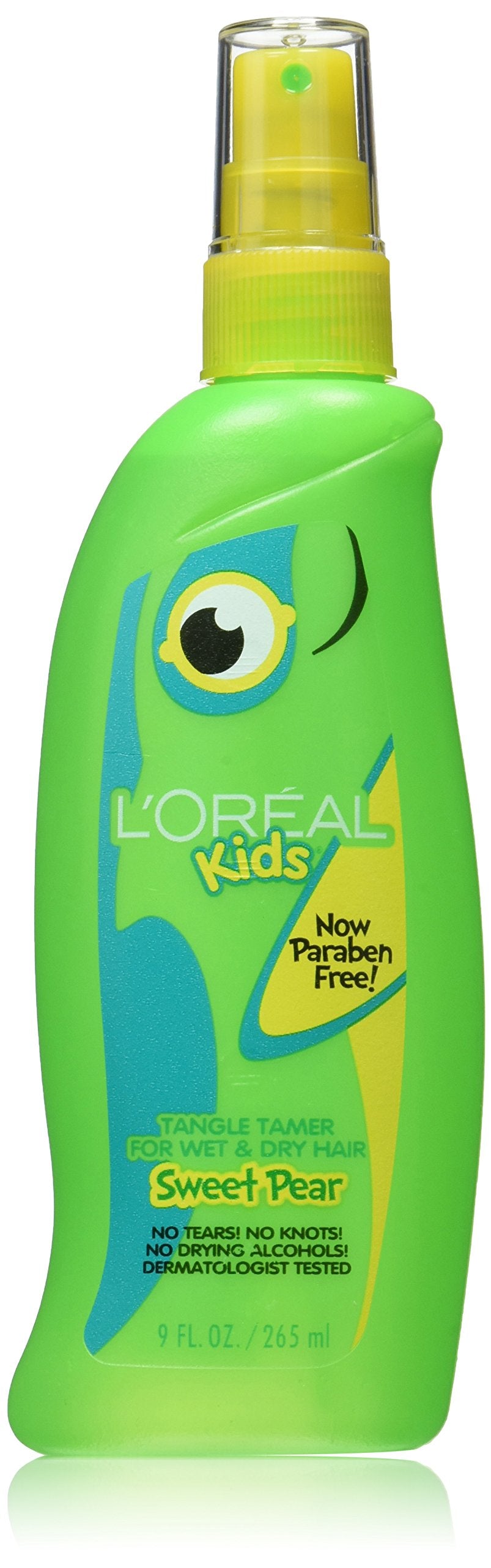 L'Oreal Kids Pear Tangle Tamer bottle pour enables quick detangling on wet or dry hair.