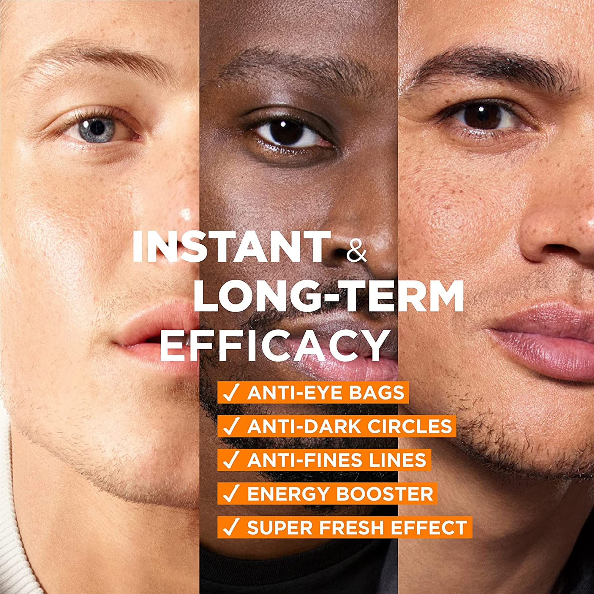 L’Oréal Men Expert eye roll-on dispensing action demonstrates cooling boost for tired eyes.