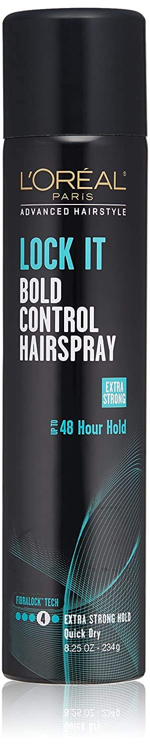 L'Oreal Paris Advanced Hairstyle Lock It bottle front shows all-day hold.