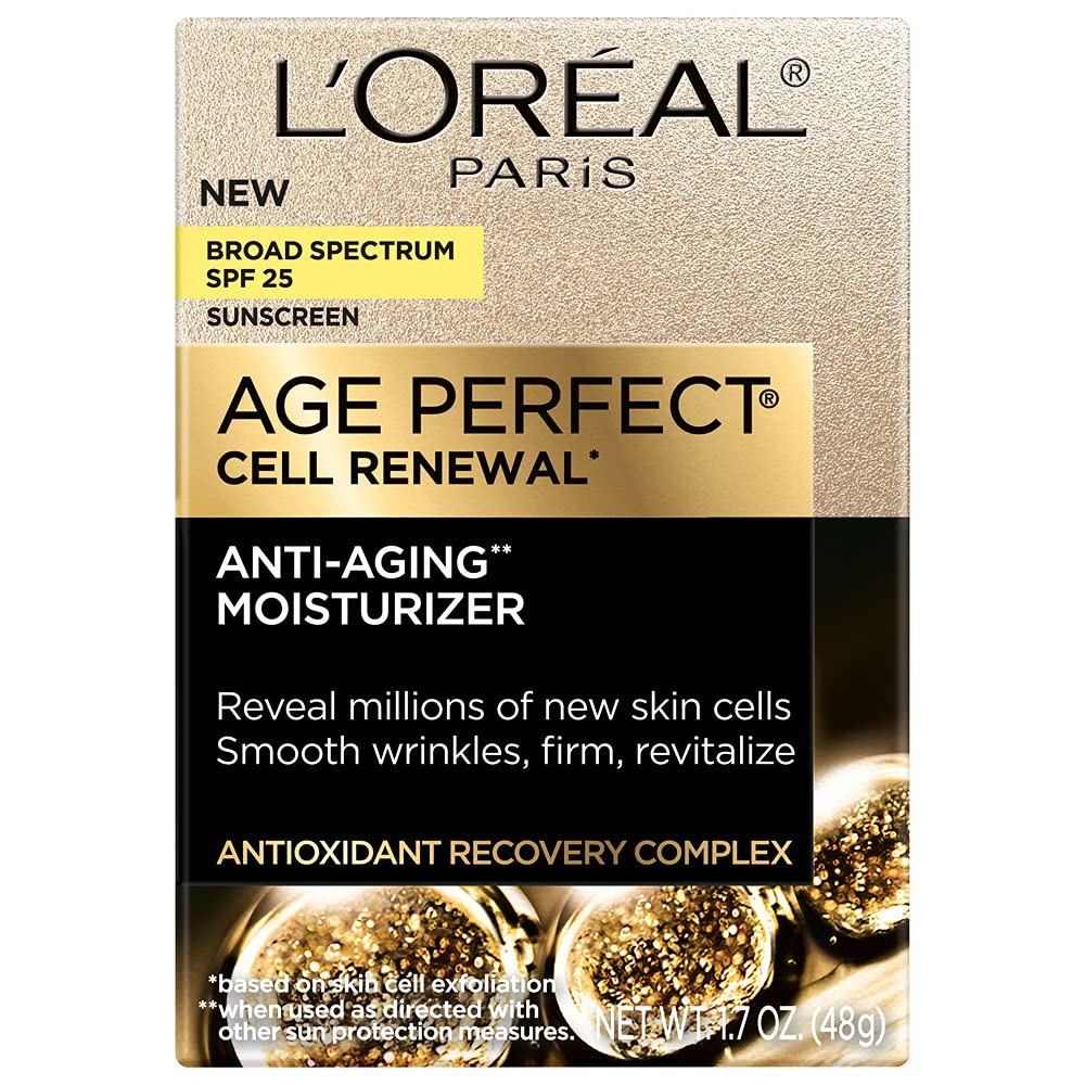 L'Oreal Paris Age Perfect Antioxidant Recovery Complex bottle highlights renewal support