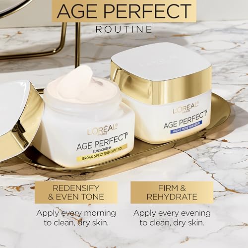 L'Oreal Paris Age Perfect SPF30 display shows daily sun protection feature.