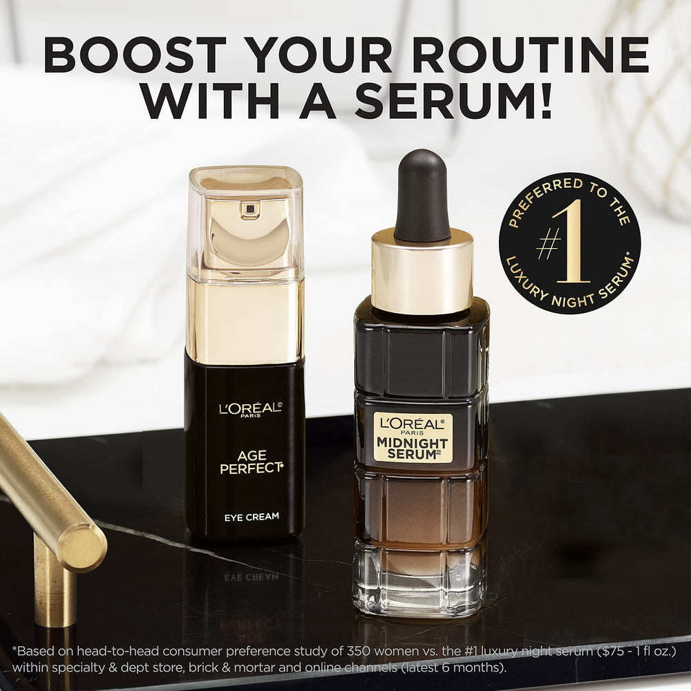 L'Oreal Paris Age Perfect Eye Cream shown with Midnight Serum pairing.