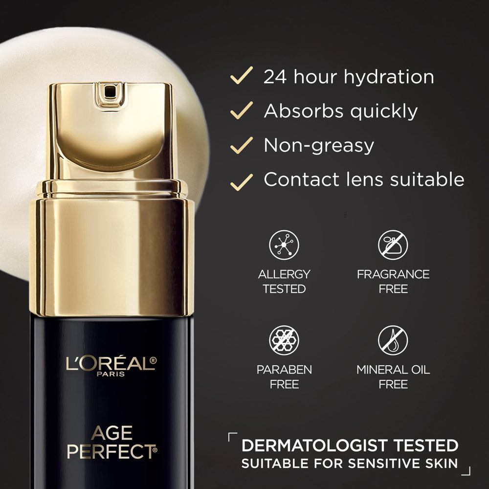 L'Oreal Paris Age Perfect Eye Cream label highlights antioxidant recovery complex.