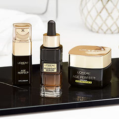 L'Oreal Paris Age Perfect Eye Cream being applied under eye demonstrates gentle absorption.