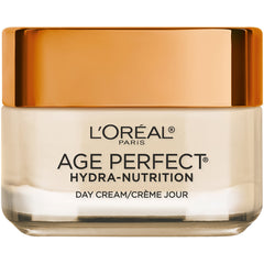 L'Oreal Paris Age Perfect Hydra-Nutrition day cream tube closeup for rich non-greasy hydration