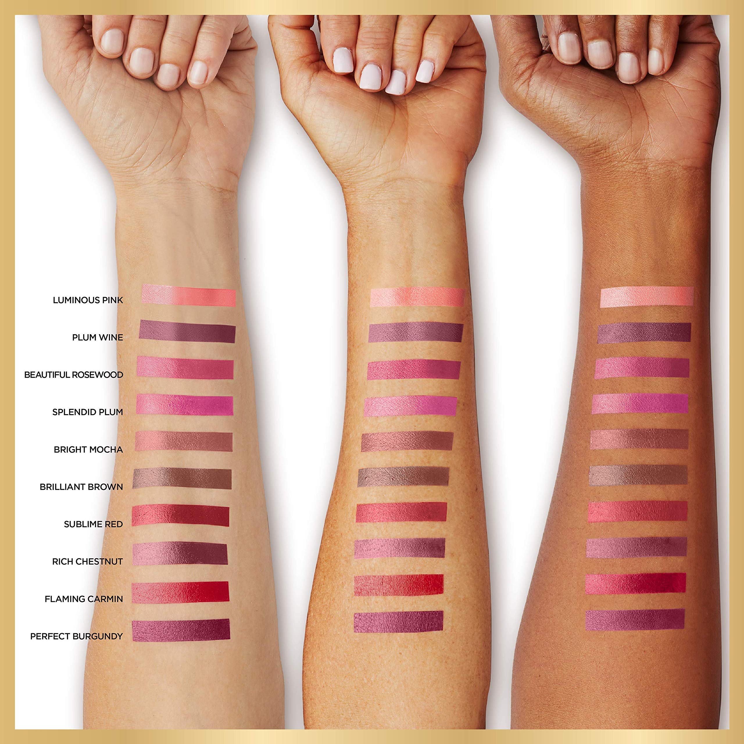 L’Oréal Paris Age Perfect Lipstick Nourishing serum visible for fuller-looking lips.