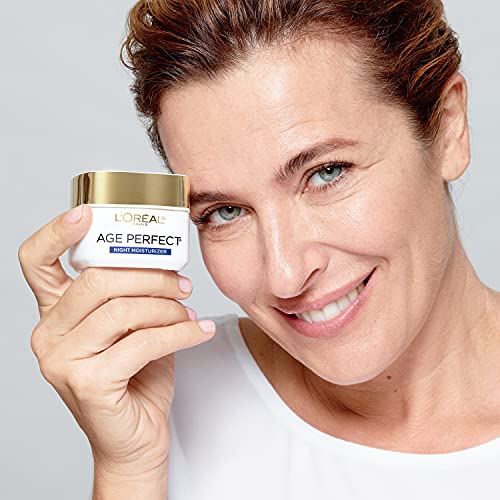 L'Oreal Paris Age Perfect jar demonstrates lightweight, non-greasy hydration overnight.