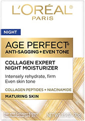 L'Oreal Paris Age Perfect night moisturizer jar open shows creamy texture for overnight nourishment.