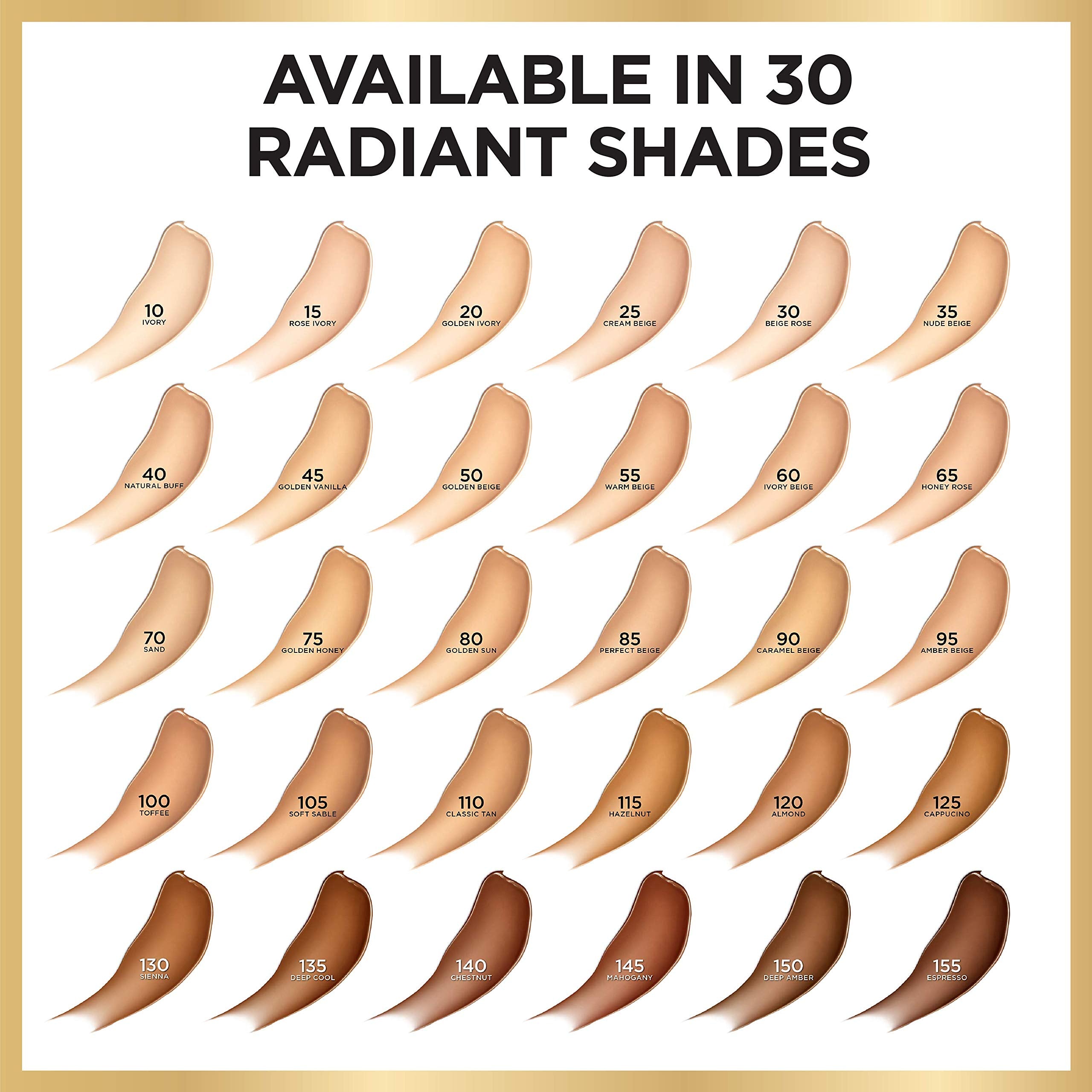 L’Oréal Paris Age Perfect swatches show shade Ivory Beige and even-toned finish.
