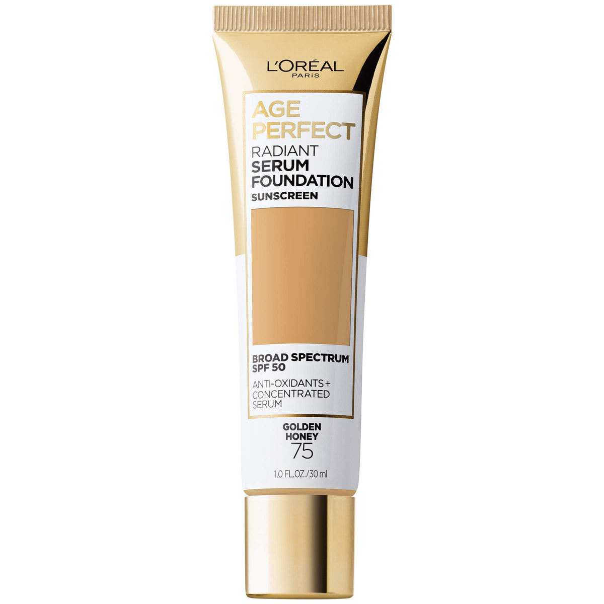 L'Oreal Paris Age Perfect Radiant Serum Foundation bottle closeup for radiant daily wear